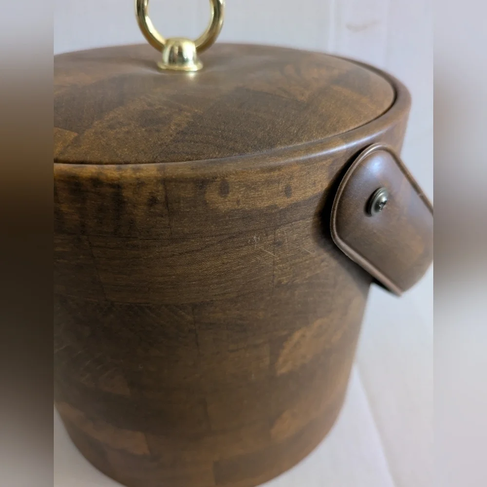 Faux wood ice bucket MCM mid century beauty!